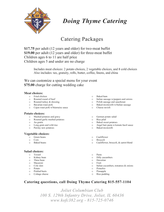 Catering Packages Catering Packages