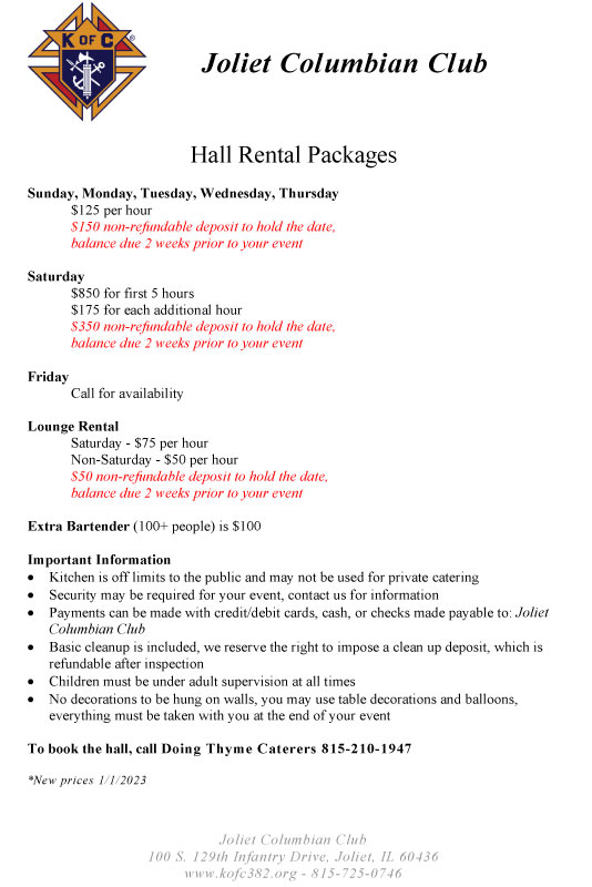 Hall Rental Packages